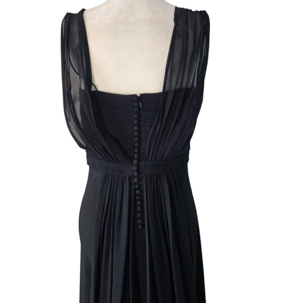 Ann Taylor Asymmetrical Prom Flowy   Black Chiffon Sleek Maxi Dress Size 8 - Picture 13 of 16